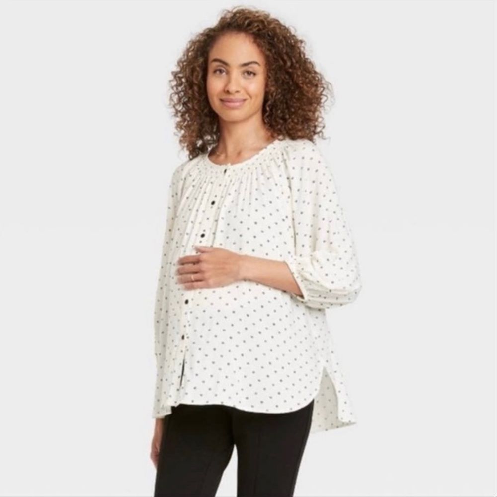 THE NINES x HATCH | Maternity Top | M Smockneck Peasant Button-down